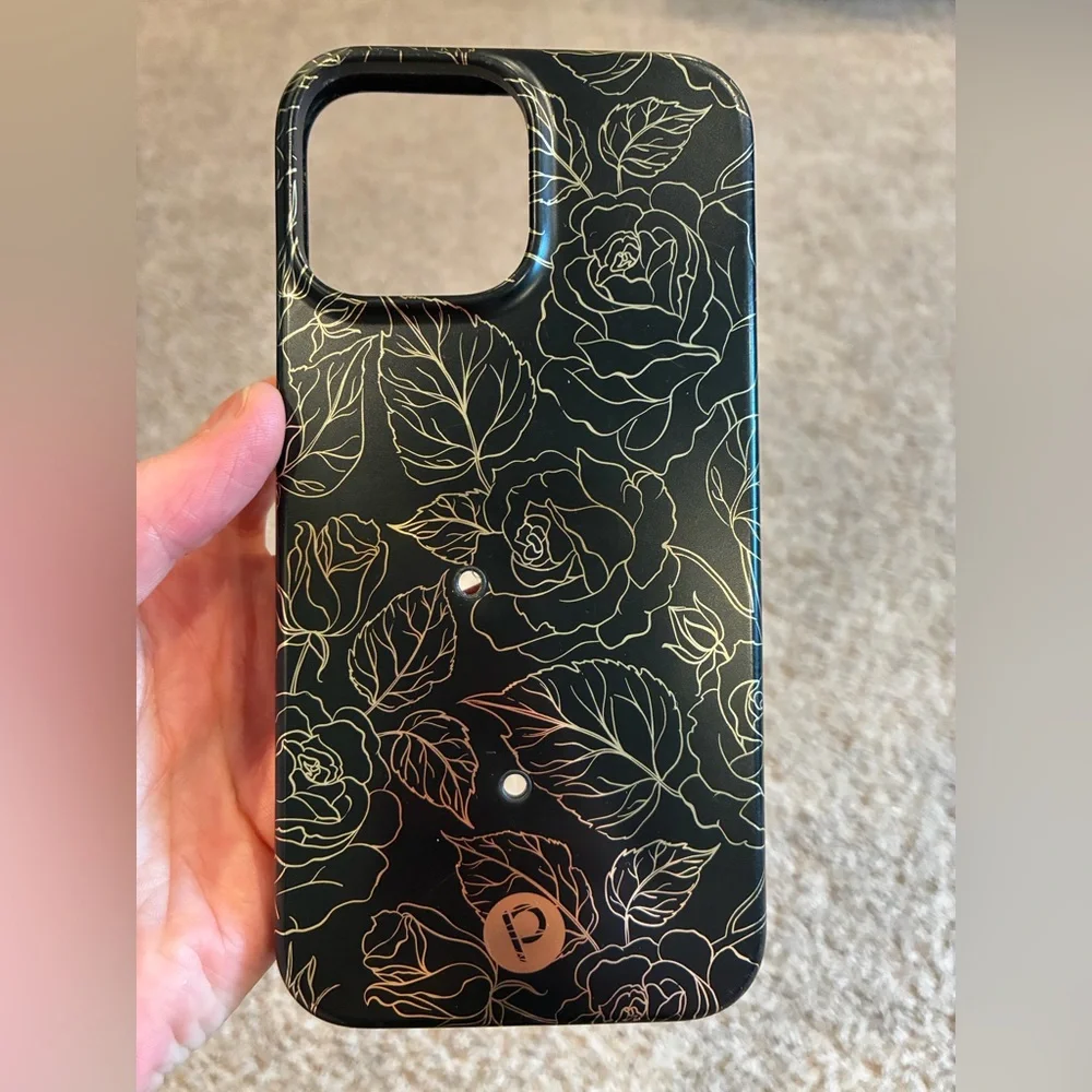 Loopy Case Black Floral iPhone 13 Pro Max Case with Pouch